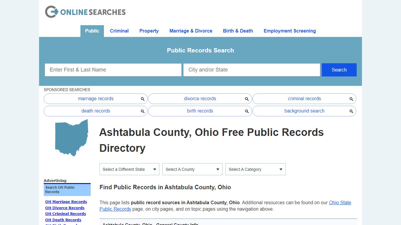 Ashtabula County, Ohio Public Records Directory - OnlineSearches.com