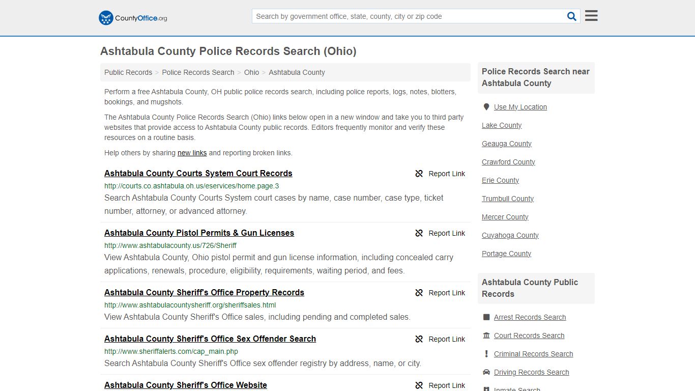 Ashtabula County Police Records Search (Ohio) - County Office